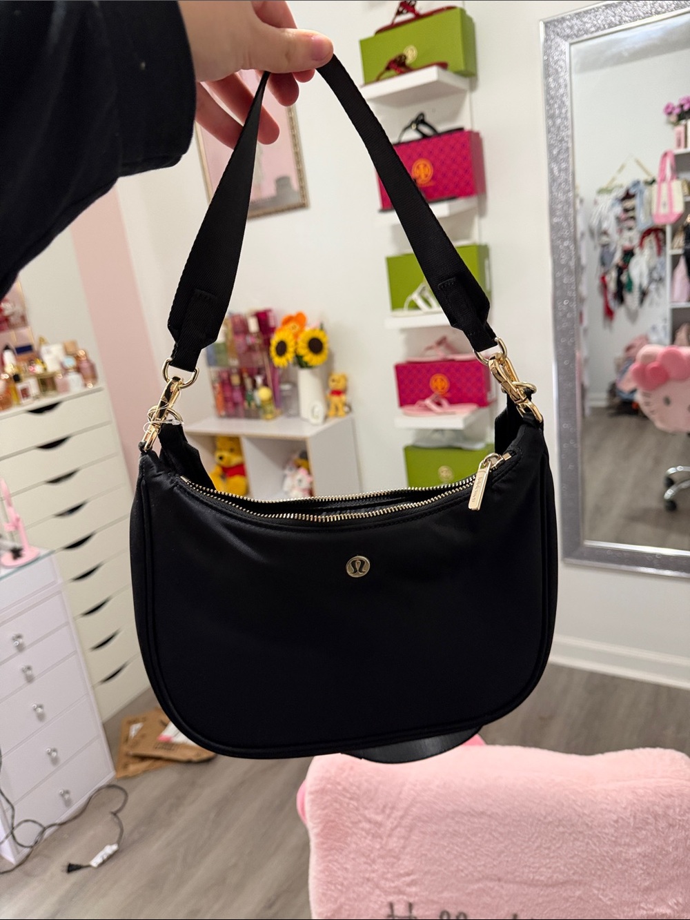 lululemon athletica Black Shoulder Bag with Gold-Tone Hardware